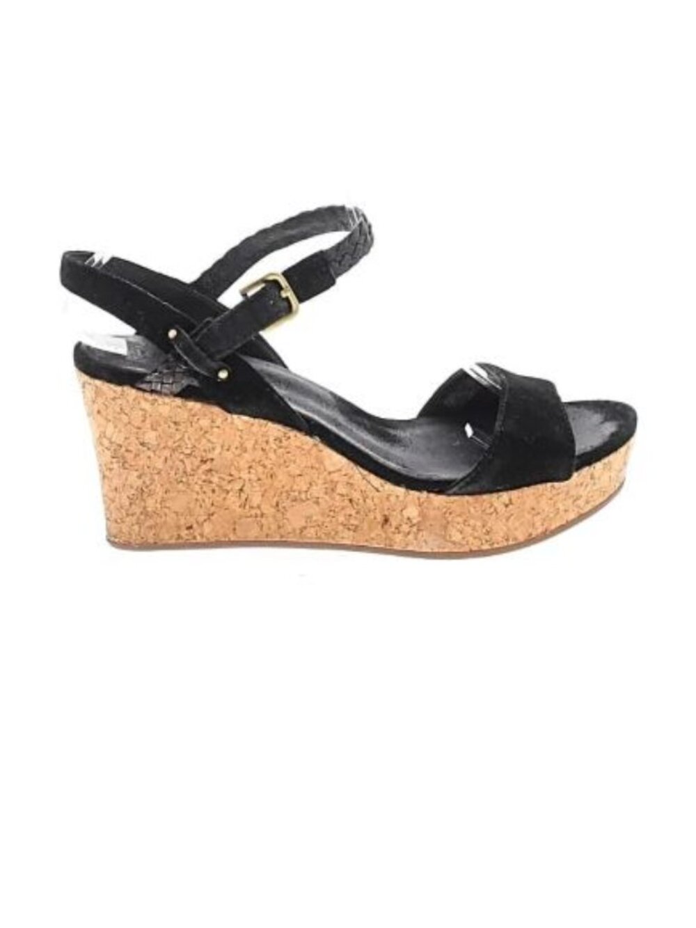 UGG D'Alessio Wedge Sandal 6.5 Black Leather Suede Platform Cork Y2K Chunky
